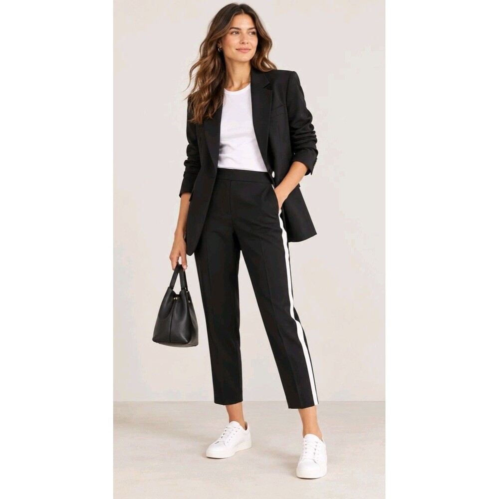 J.Crew Jamie Tuxedo Stripe Pants Size 2 Black White Cropped Elastic Waist